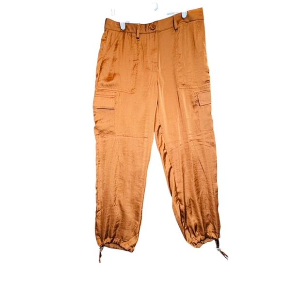 DKNY Satin Womens Drawstring Cargo Jogger Pants Sz 4 Copper - Picture 1 of 10